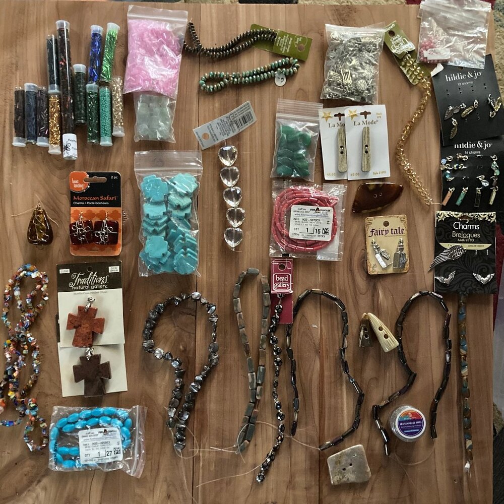 Artisan Bead & Charm Bundle – Moroccan Glass, Howlite Crosses, Turquoise & More